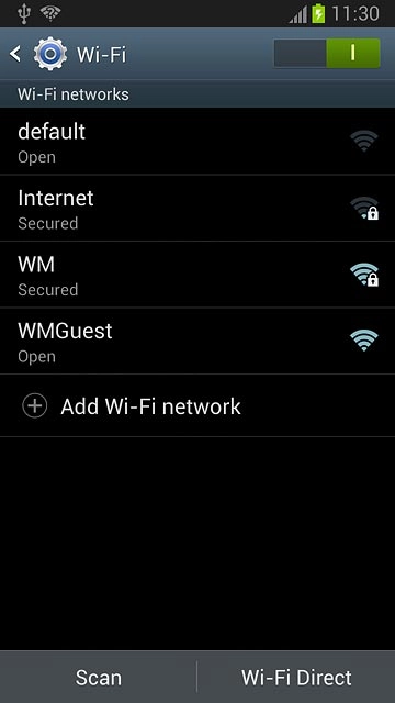 A list of Wi-Fi networks within range is displayed.Press the required network.
