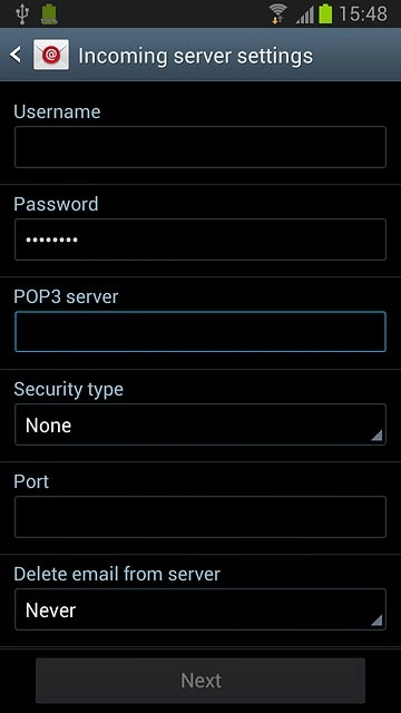 Press the field below POP3 server and key in the name or IP address of your email provider's incoming server.