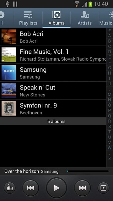 Press the required category at the top of the display.Go to the required audio file or playlist.