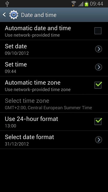 Press Automatic time zone to turn the function on or off.