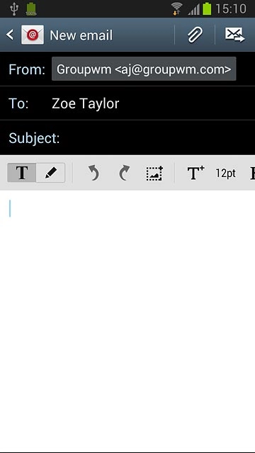 Press the text input field.Write the text for your email message.