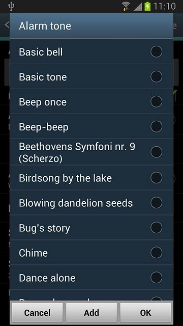 Press the different alarm tones to listen to them.