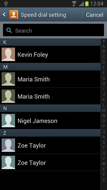 Press the required contact.