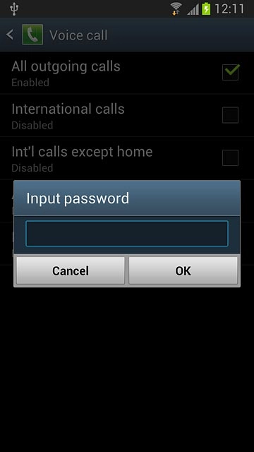 Key in your barring password (default is 0000) and press OK.
