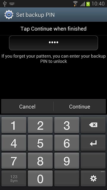 Key in the required phone lock code and press Continue.