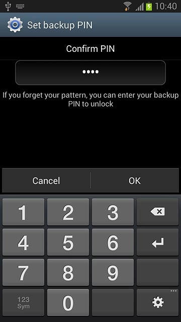 Key in the phone lock code again and press OK.