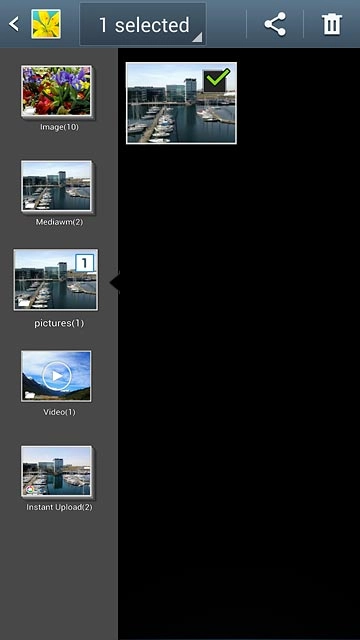 When a picture or video clip is ticked (V), it's selected.
