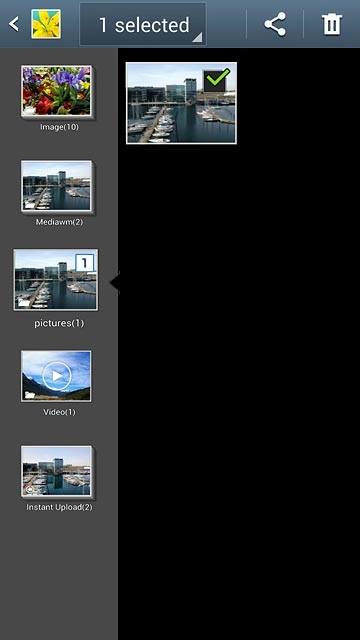 When a picture or video clip is ticked (V), it's selected.