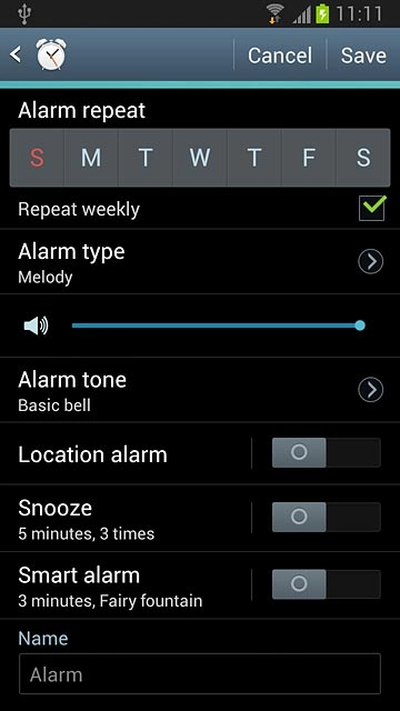 Press the indicator next to Location alarm to turn the function on or off.