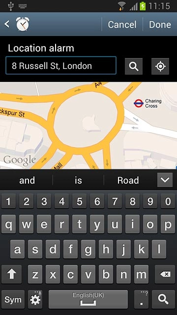 If you turn on GPS alarm:Key in the required address and press the search icon.