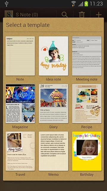 Press the required template.Write the text for the note.