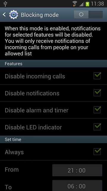 Press the indicator next to Blocking mode to turn on the function.