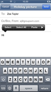 Press and hold anywhere on the text input field.Press arrow right, if required.