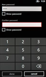 Press the field below Confirm password and key in the phone lock code.