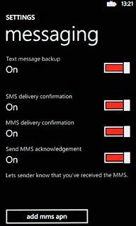 Press the indicator next to SMS delivery confirmation.Depending on the current setting, the function is turned on or off.