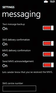 Press the field below SMS centre number.