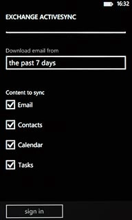 When the box next to the menu item is ticked (V), synchronisation for the required data type is turned on.
