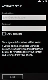 Press the field below Password and key in the password for your email account.