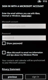 Press the field below Password and key in the password for your Microsoft account.