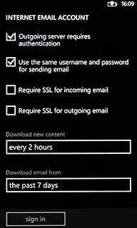 Press Require SSL for incoming email and Require SSL for outgoing email to turn off SSL encryption.