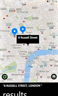 The selected destination is displayed as a point on the map.