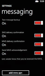 Press the indicator next to MMS delivery confirmation.Depending on the current setting, the function is turned on or off.