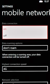 Press on or off to activate or deactivate data connections.