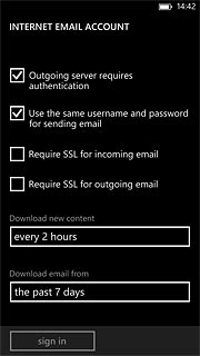 Press Require SSL for incoming email and Require SSL for outgoing email to turn off SSL encryption.