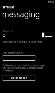 Press the field below SMS centre number.