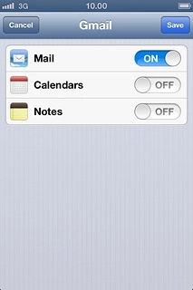 Press the indicator next to the required data type to turn synchronisation of the specific data types on or off.