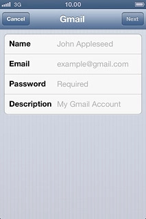 Press Name and key in the name you want to use as sender name in your email messages.