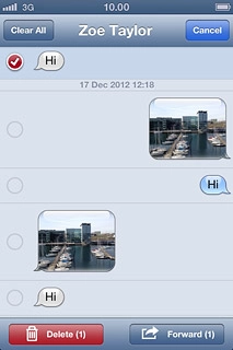When a text message is ticked (V), it's selected.