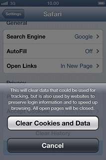 Press Clear Cookies and Data to confirm.