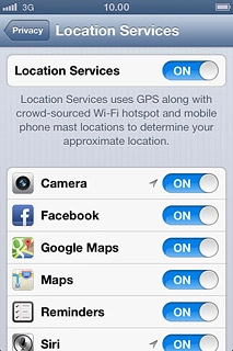 Press the indicator next to Location Services.Depending on the current setting, the function is turned on or off.