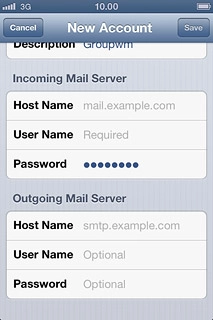 Press Host Name below Incoming Mail Server.Key in the name or the IP address of your email provider's incoming server.