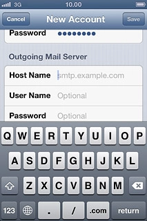 Press Host Name below Outgoing Mail Server and key in the name or IP address of your email provider's outgoing server.Please note that if you can't send email messages when using your email provider's outgoing server, key in smtp.vodafone.net.au (Vodafone's outgoing server).