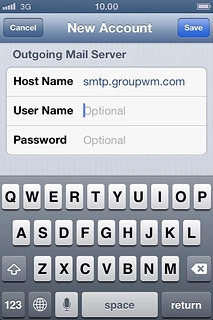Press User Name below Outgoing Mail Server and key in the username for the outgoing server.
