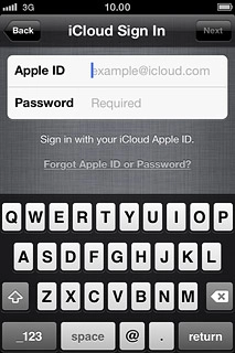 Press Apple ID and key in the username for your Apple ID.