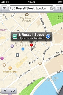 The selected destination is displayed as a point on the map.