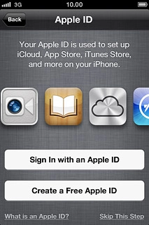 To activate your phone using a new Apple ID:Press Create a Free Apple ID.