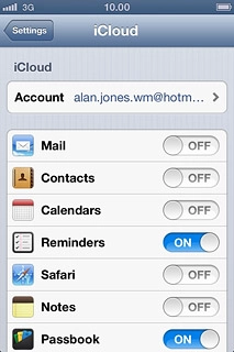 Press the indicator next to the required data type to turn on synchronisation.