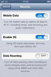 Press the indicator next to Enable 3G.Depending on the current setting, the function is turned on or off.