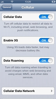 Press the indicator next to Data Roaming.Depending on the current setting, the function is turned on or off.
