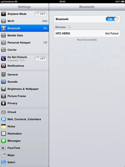 Your device searches for devices and after a moment, a list of Bluetooth devices within range is displayed.Press the required Bluetooth device.The new device is displayed on the list of paired devices.