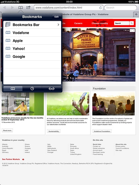 Press the required bookmark.
