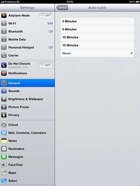 To turn on automatic key lock:Press the required interval.