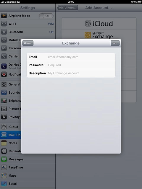 Press Email and key in your email address.
