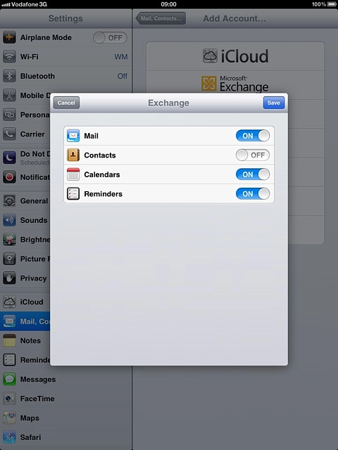 Press the indicator next to the required data type to turn synchronisation of the specific data types on or off.