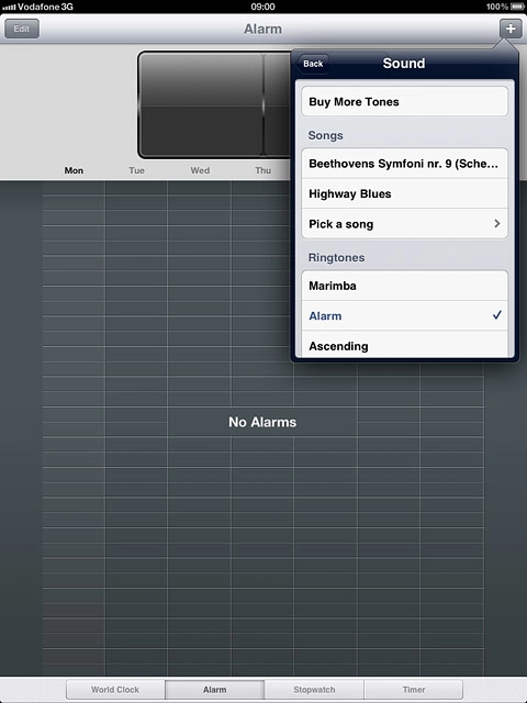 Once you've found an alarm tone you like, press Back.
