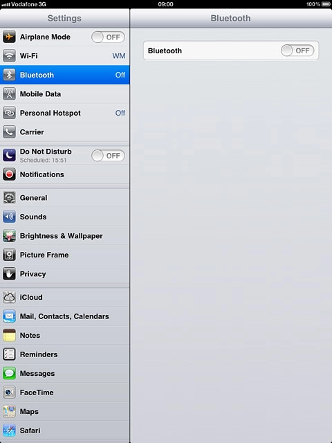 Press the indicator next to Bluetooth to turn on the function.